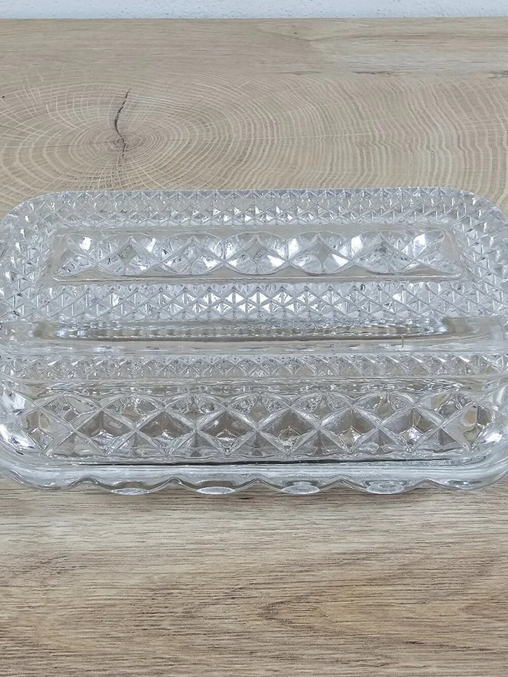 Anchor Hocking Wexford Butter Dish Clear Pressed Glass Diamond Pattern